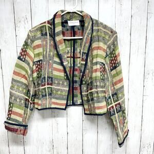 Vintage Casual Corner Jacket Large Americana Stars Stripes Tapestry Woven Blazer